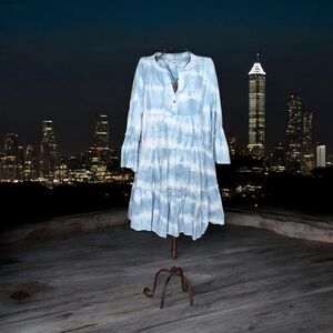 Blue Tie-Dye Tiered Trapeze Dress